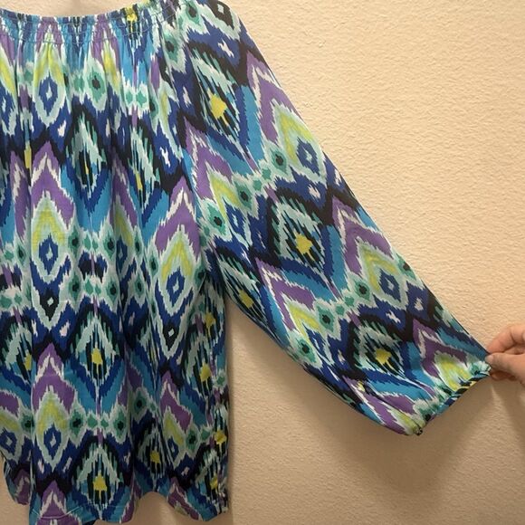 Jones New York Women's Blue Polyester Blouse Size XL Multi Color Neon Vibrant - Picture 7 of 7